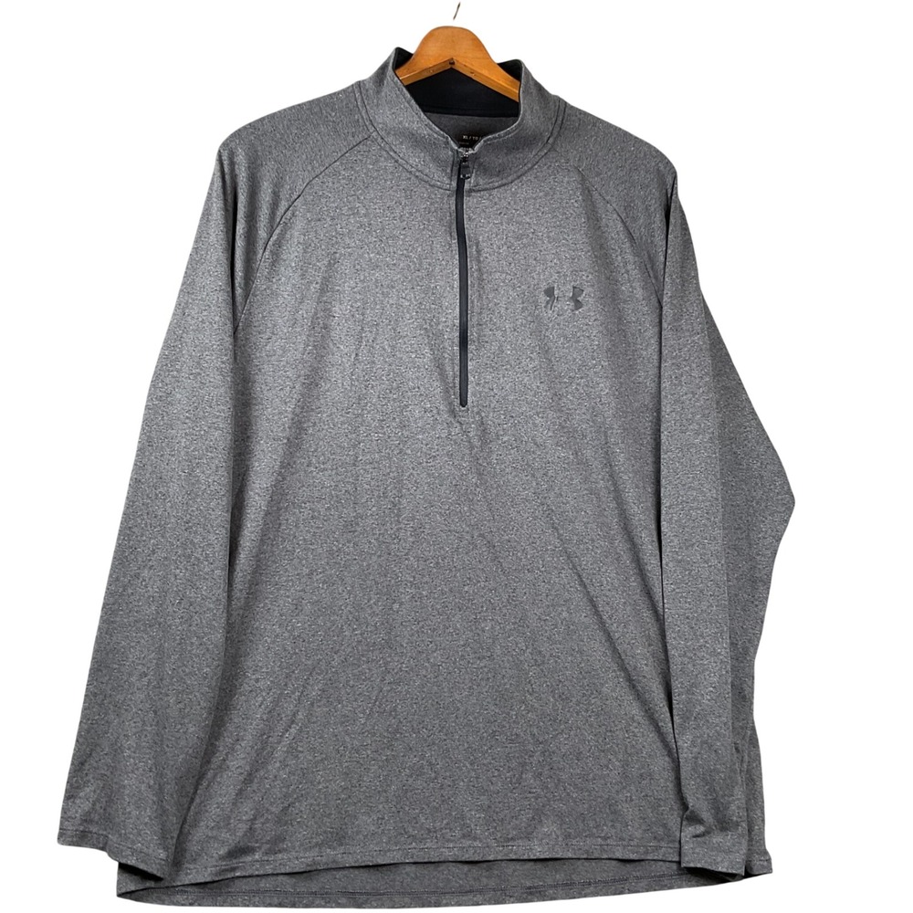 Under Armour Quarter Zip Pullover Mens XL Gray HeatGear Loose Fit Long Sleeve